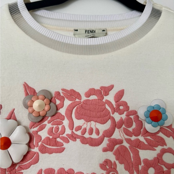 FENDI Fabulous sweatshirt with unique snap on flowers, zipper shoulder, size M - Picture 11 of 16